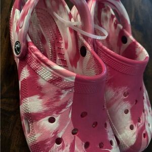 CROCS Pink and White Tie-Dye Clogs